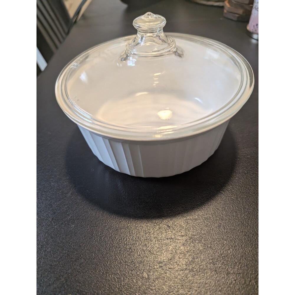 French White By Corning Round Casserole With Lid F-B-5 Base With G-5-C A Lid